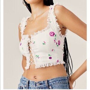 For Love and Lemons Violet‎ Crop Bustier Corset White Floral Top Size Small
